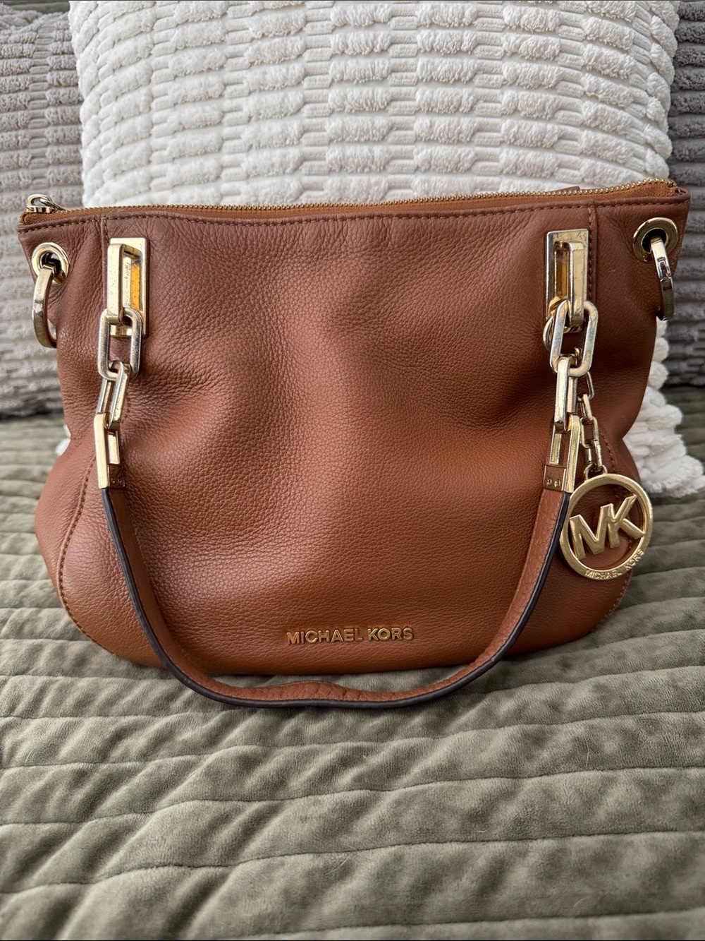 Michael Kors Cognac Pebbled Leather Bag with Gold Hardware